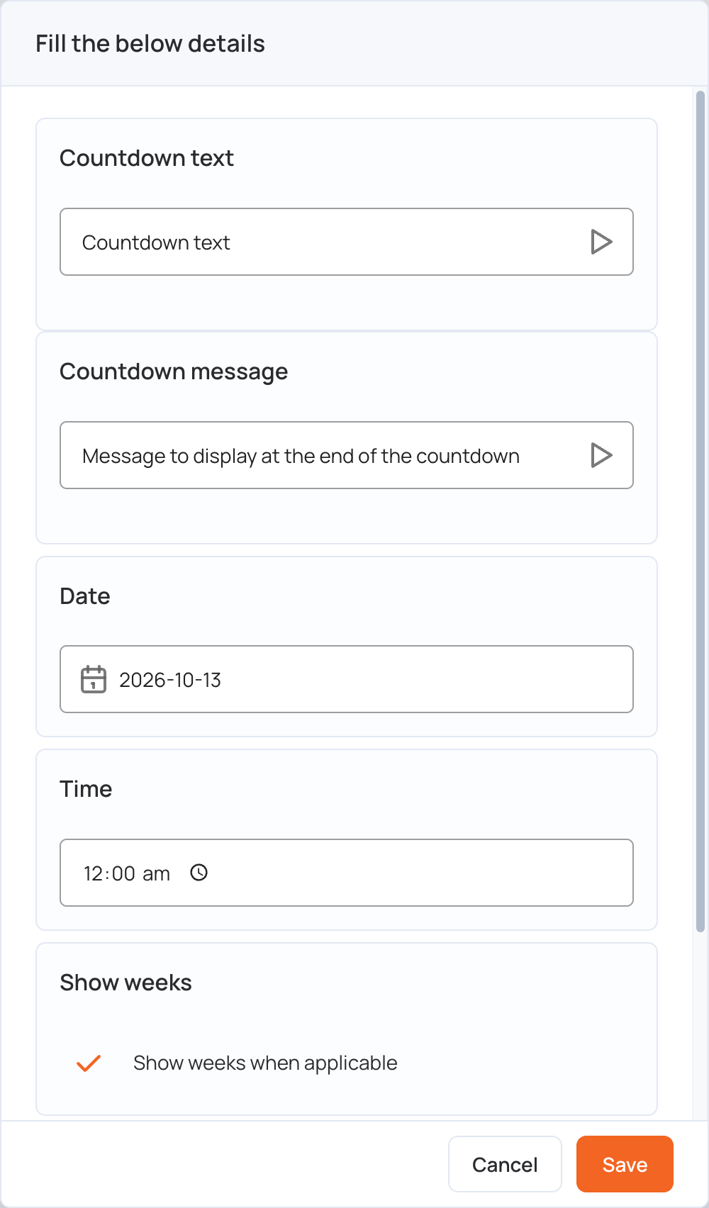 Countdown settings