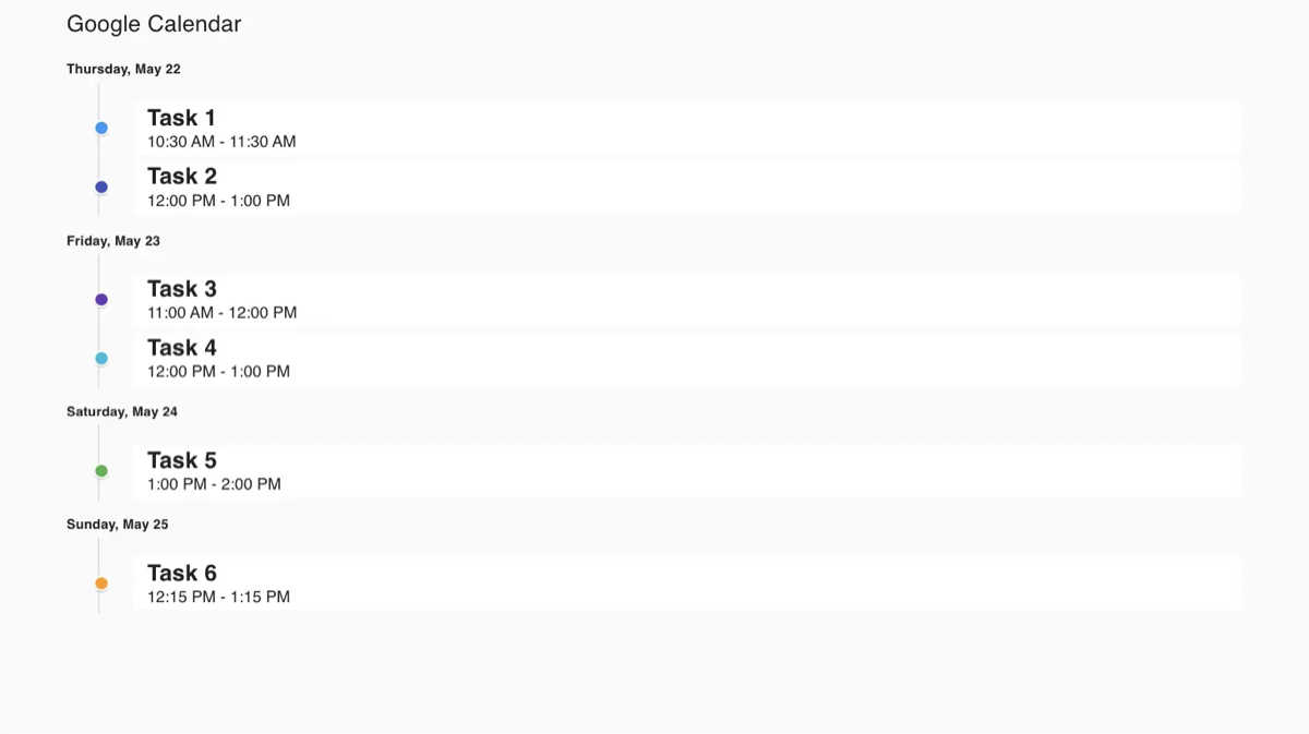 Google Calendar in list view