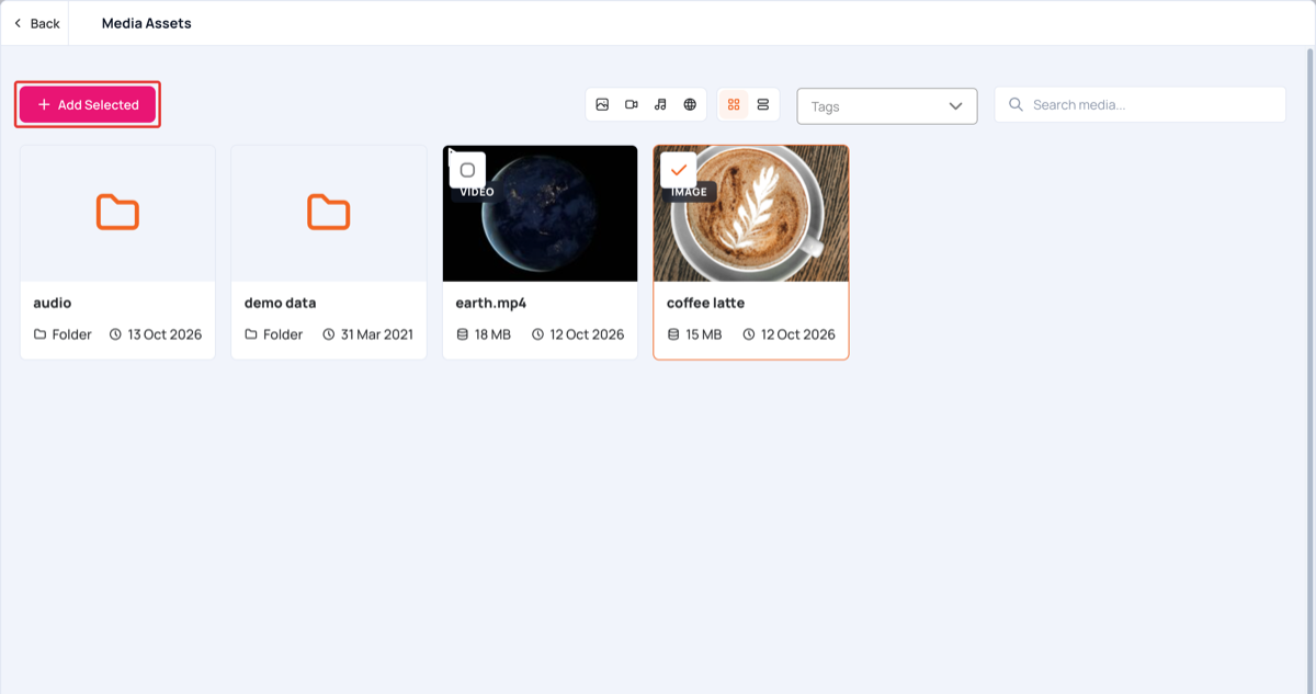Choosing files in Media Assets