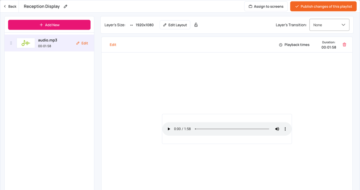Music file listed in a layer