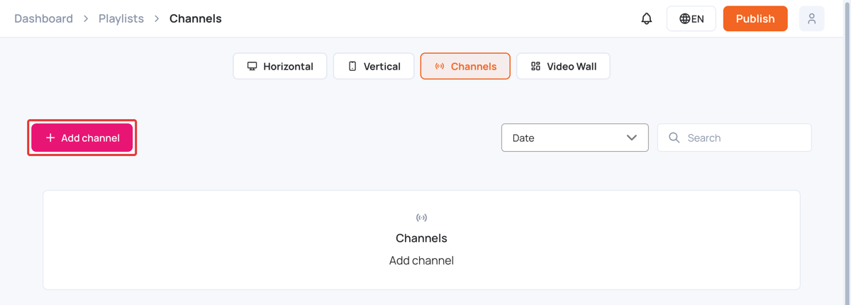 Channels tab with the Add channel button