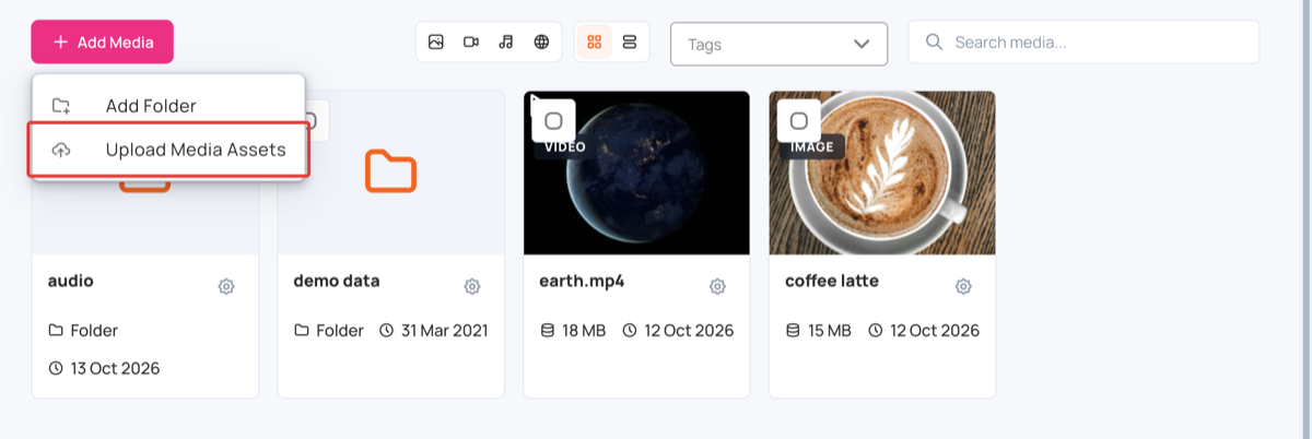 Upload Media Assets in Media Assets