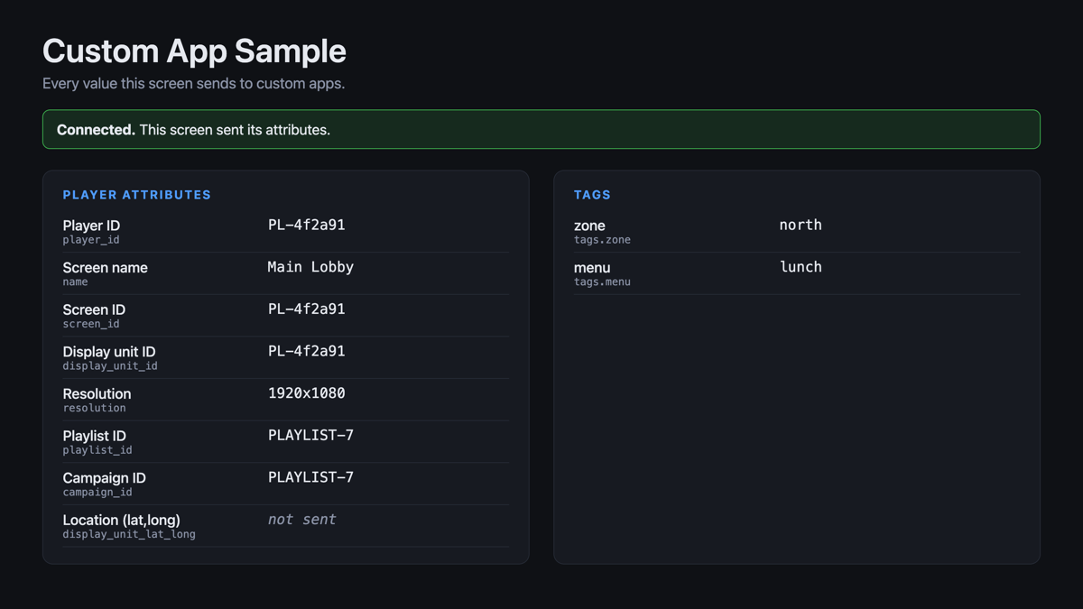 The sample app on a screen