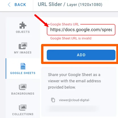 Copy google sheet url and add it to digital signage