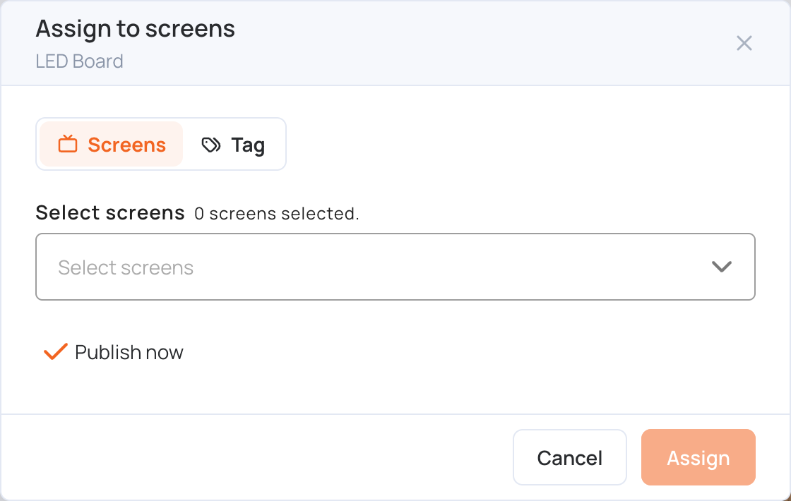 Assign to screens window