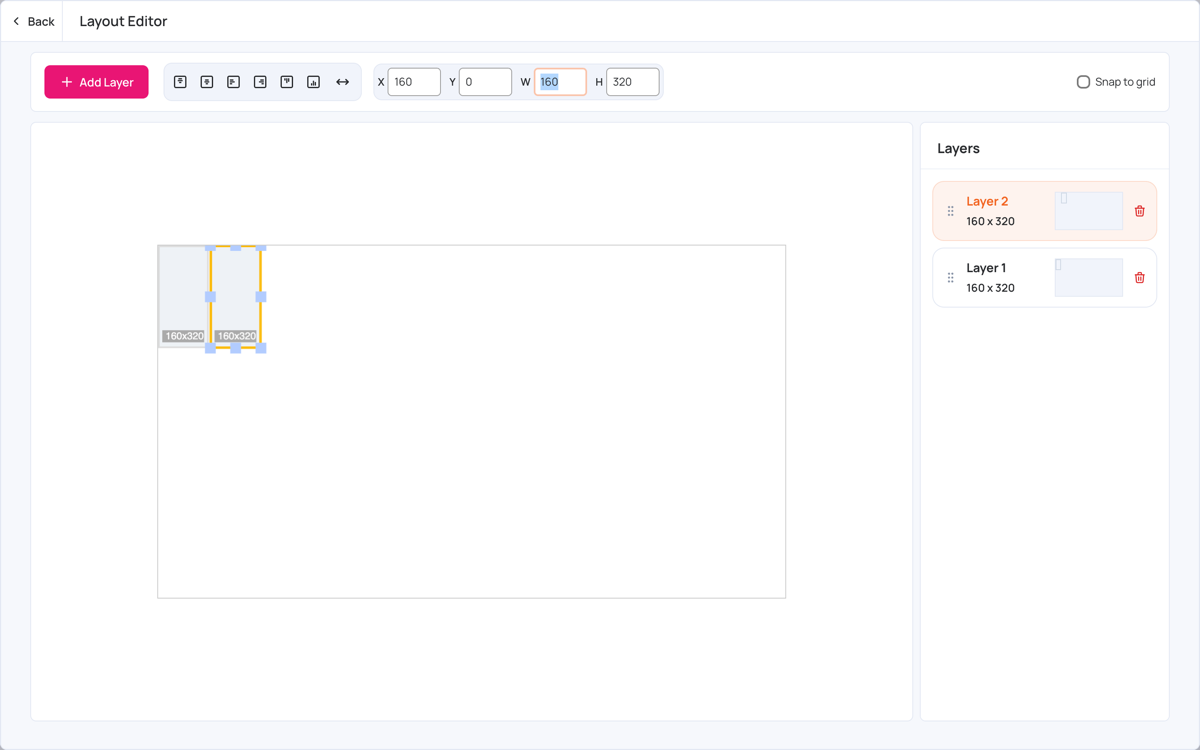 Layout Editor with two 160x320 zones