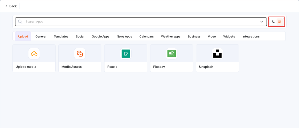 Content apps in list view