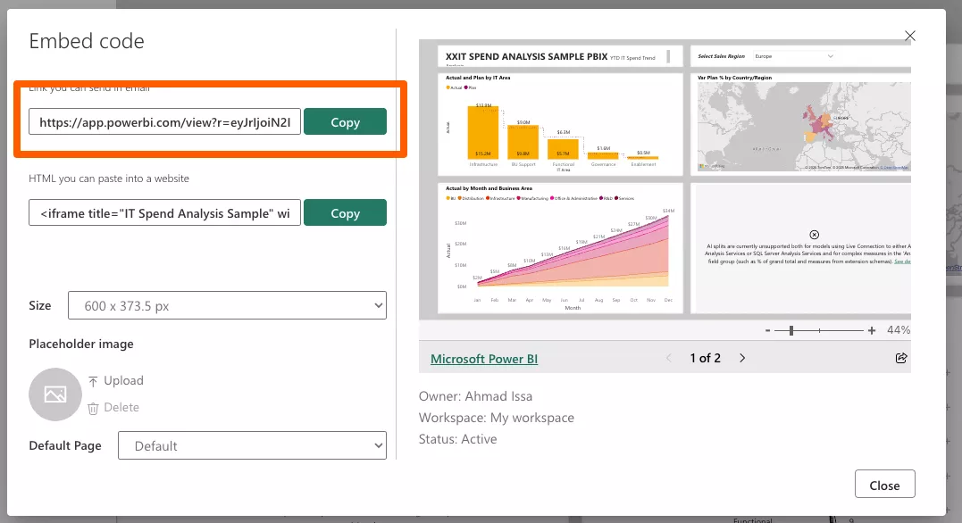 Digital Signage - Power BI - copy URL