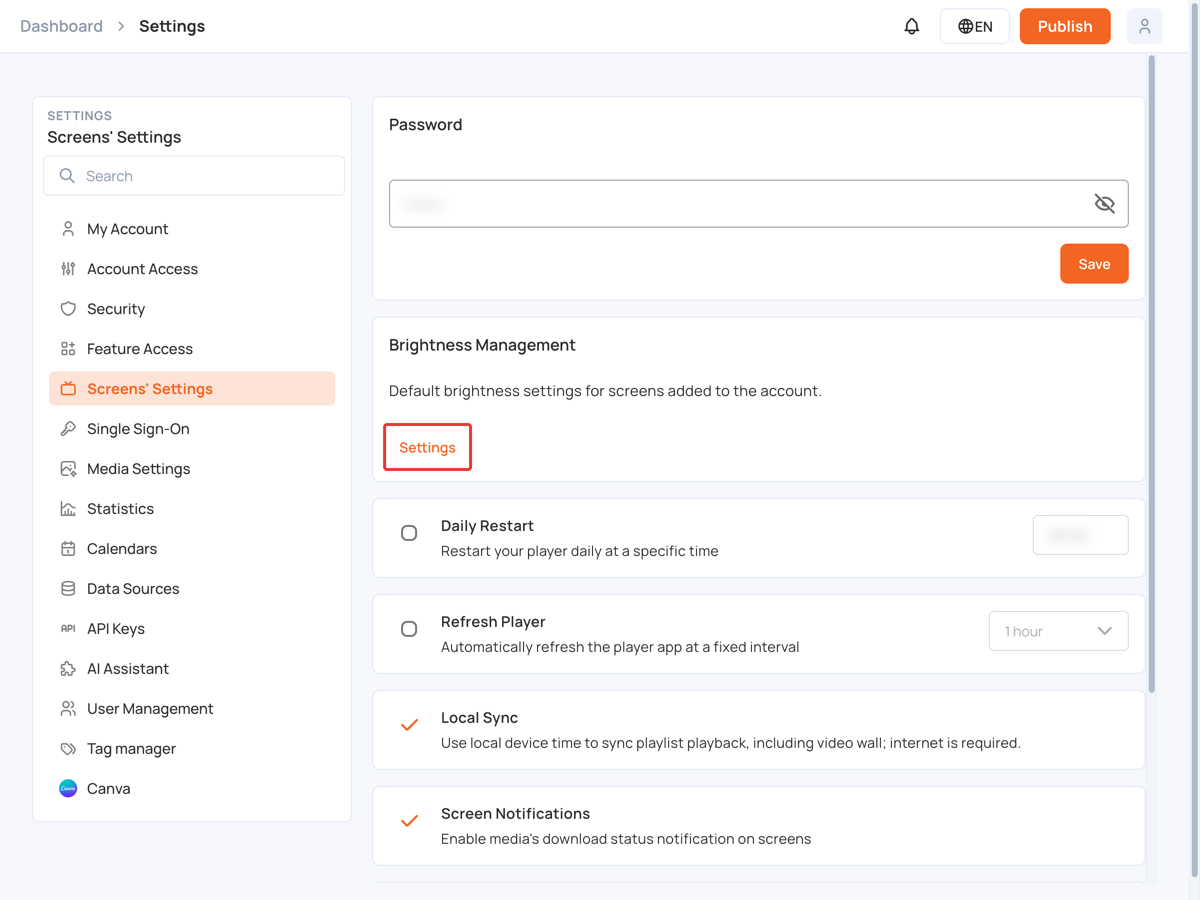 Brightness Management in Screens&rsquo; Settings