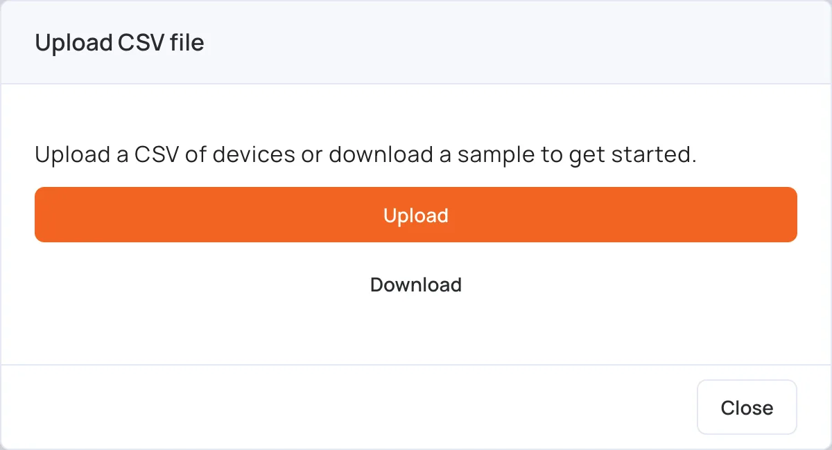 Upload CSV file window