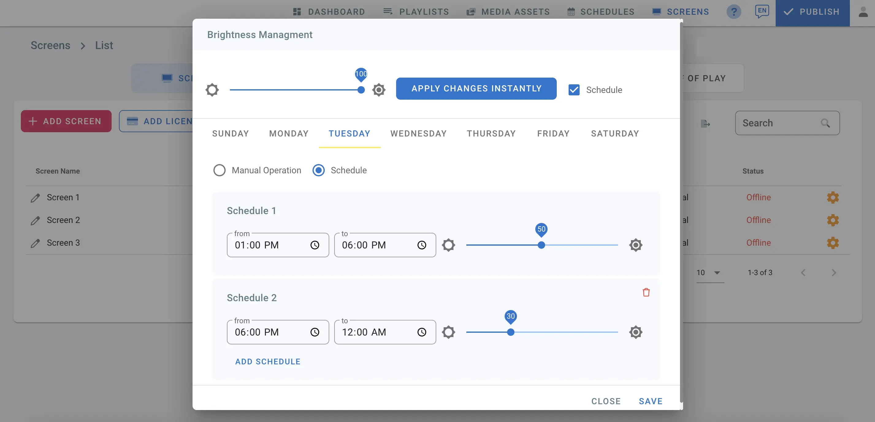 Schedule Brightness Management