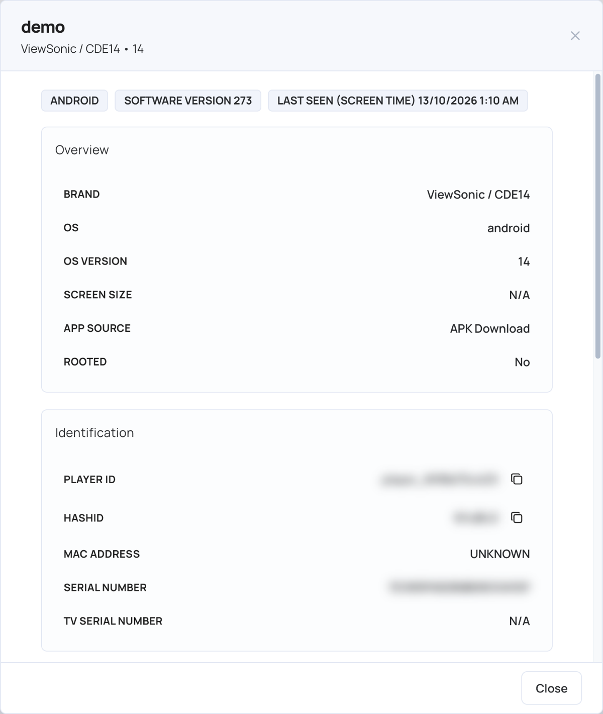 Device Details window