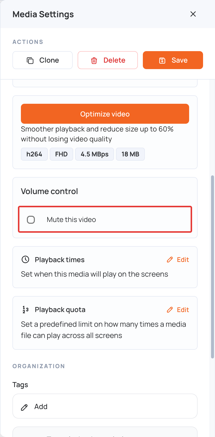 Volume control in Media Settings
